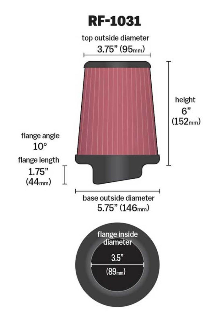 K&N Round Tapered Universal Air Filter 3.5in Flange ID / 5.75in Base OD / 3.75in Top OD / 6in H K&N Engineering
