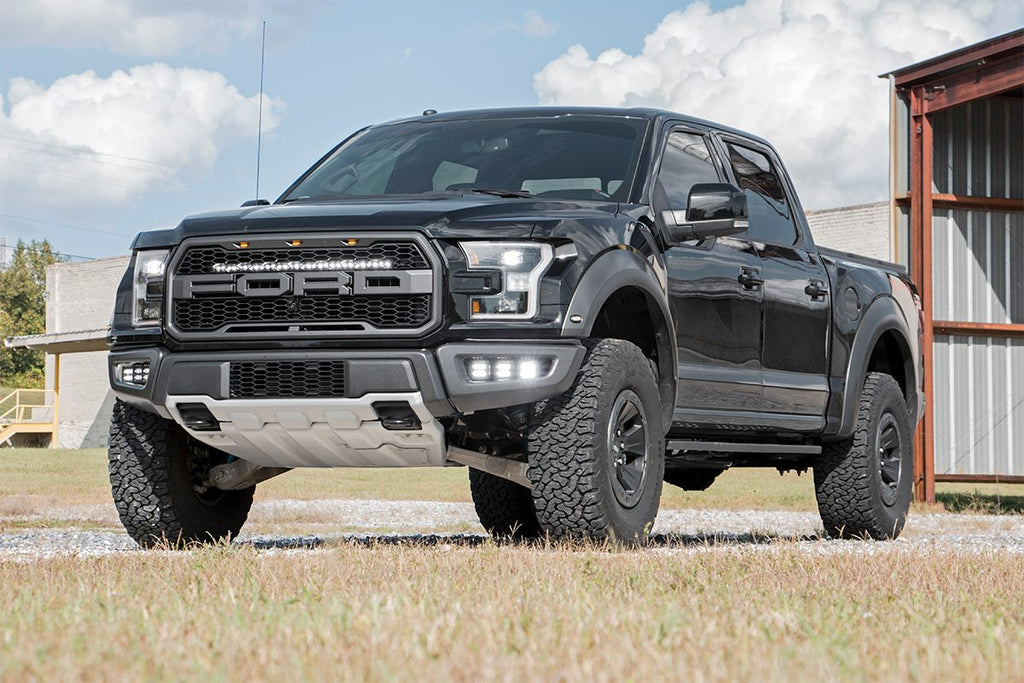 LED Light Kit | Fog Mount | Triple 2" Black Pair | White DRL | Ford Raptor (17-20) Rough Country