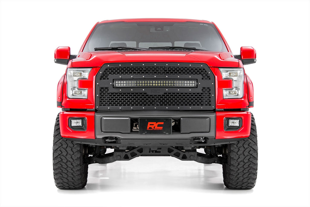 Mesh Grille | 30" Dual Row LED | Black Ser | Ford F-150 (15-17) Rough Country