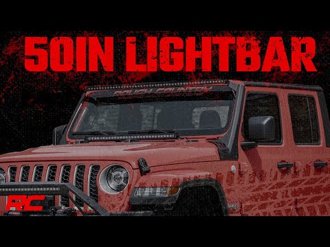 Jeep 50-inch Straight LED Light Bar Upper Windshield Kit w/ Single-Row Black Series LED | White DRL (20-22 Gladiator JT, 18-22 Wrangler JL) Rough Country