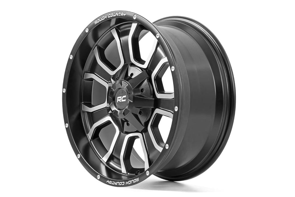 Rough Country 93 Series Wheel | One-Piece | Machined Black | 20x10 | 6x5.5/6x135 | -18mm Rough Country