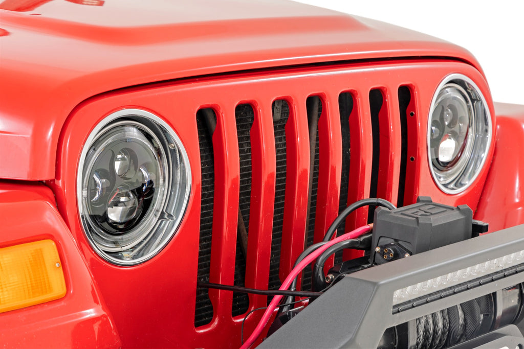 Headlights | DRL Halo LED | 7" | Jeep Wrangler TJ 4WD (1997-2006) Rough Country