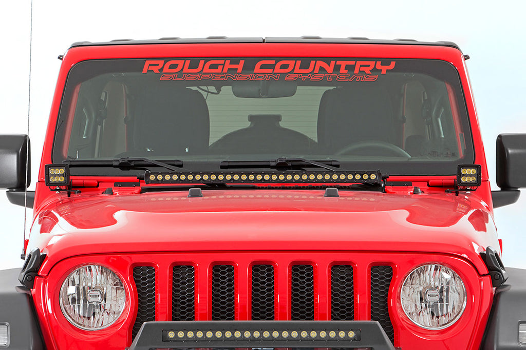 Jeep 2-inch LED Lower Windshield Kit (18-21 Wrangler JL, 20-21 Gladiator JT | Black-Series w/ Amber DRL) Rough Country