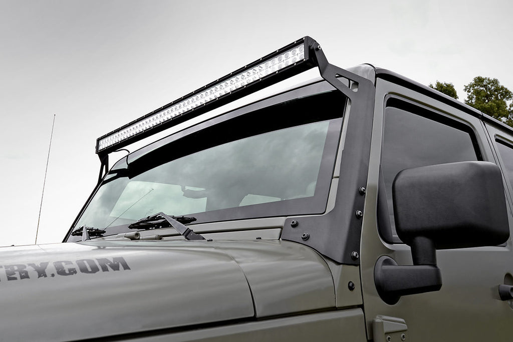 LED Light Kit | Windshield Mount | 50" Black Dual Row | Jeep Wrangler JK (07-18) Rough Country