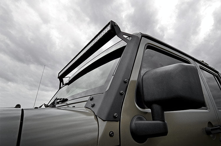 LED Light Kit | Windshield Mount | 50" Black Dual Row | Jeep Wrangler JK (07-18) Rough Country