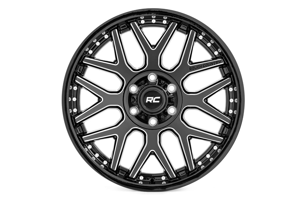 Rough Country 95 Series Wheel | One-Piece | Gloss Black Machined | 20x10 | 8x180 | -19mm Rough Country