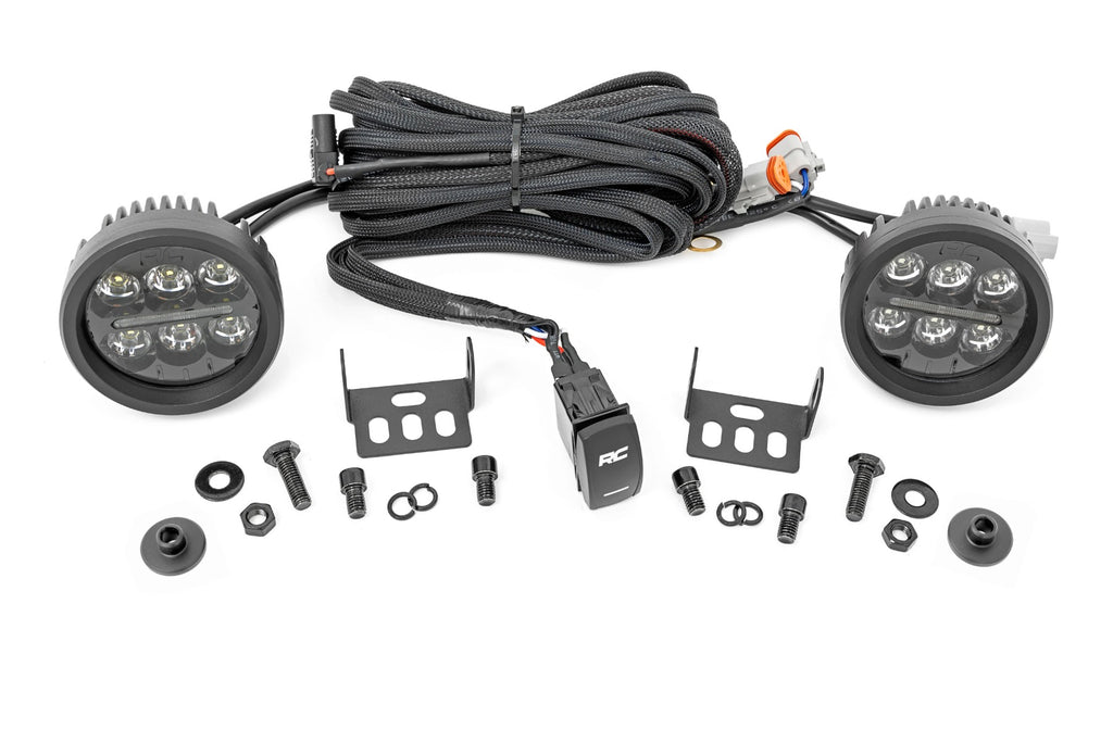 LED Light Kit | Ditch Mount | 3.5" Black Round Pair | Amber DRL | Ford Bronco (21-23) Rough Country